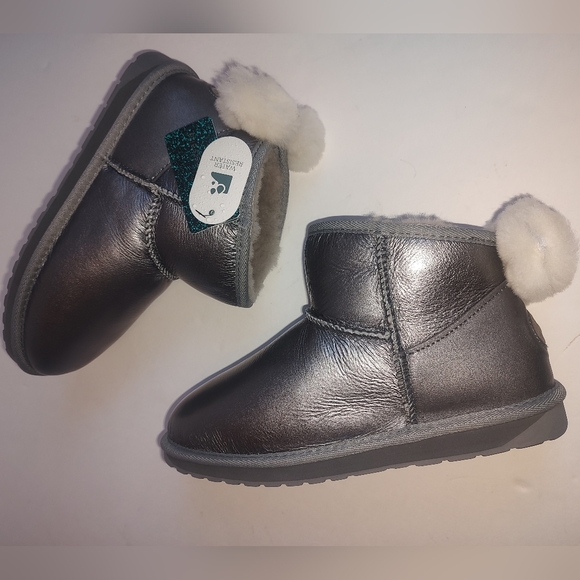 Emu Australia Rigel Glossy Leather Dark Silver Grey Boots Micro Bow Shoes 8 - Picture 5 of 16